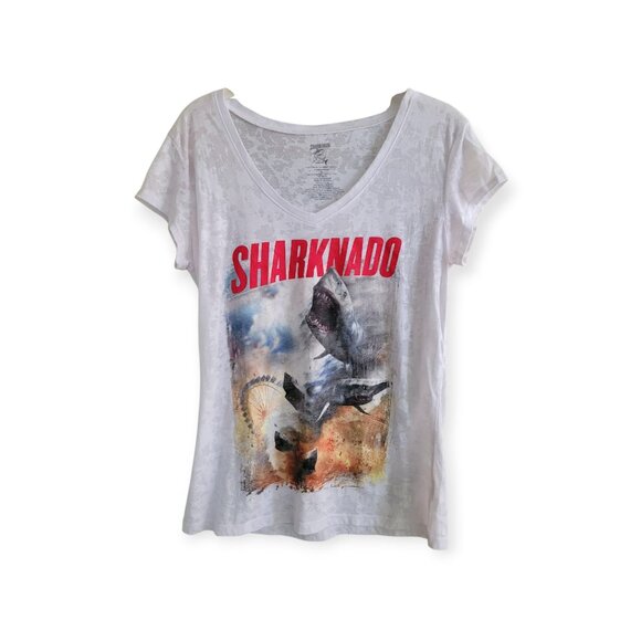 XL Sharknado White V-Neck Cult Movie Tee - Picture 6 of 6